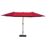 '-Outsunny Patio Umbrella 15' Steel Rectangular Outdoor Double Sided Market with base, UV Sun Protection & Easy Crank for Deck Pool Patio, Wine Red - Outdoor Style Company