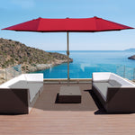 '-Outsunny Patio Umbrella 15' Steel Rectangular Outdoor Double Sided Market with base, UV Sun Protection & Easy Crank for Deck Pool Patio, Wine Red - Outdoor Style Company