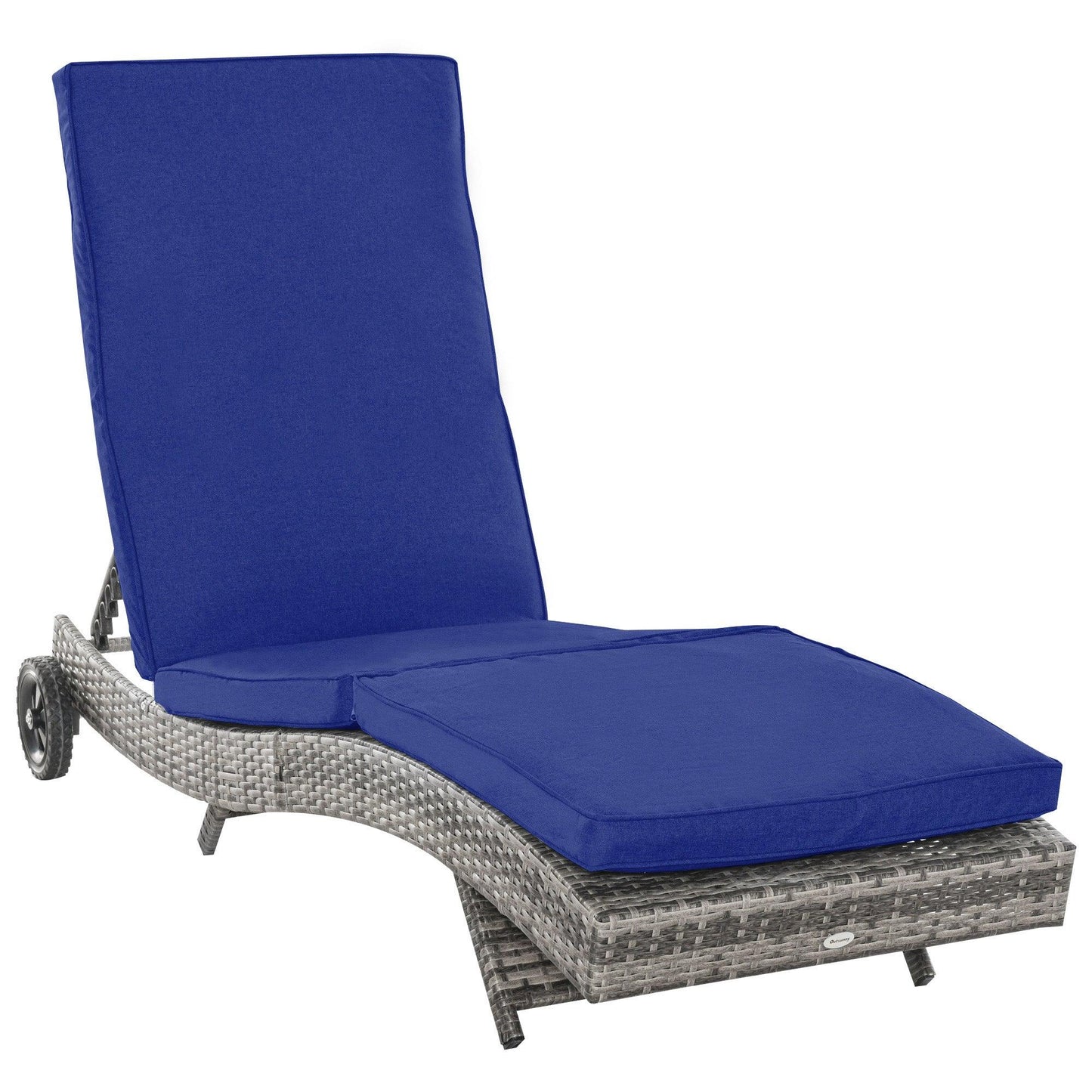 '-Outsunny Patio Wicker Chaise Lounge Chair, Outdoor PE Rattan Sun lounger with Adjustable Backrest and 2 Wheels - Outdoor Style Company