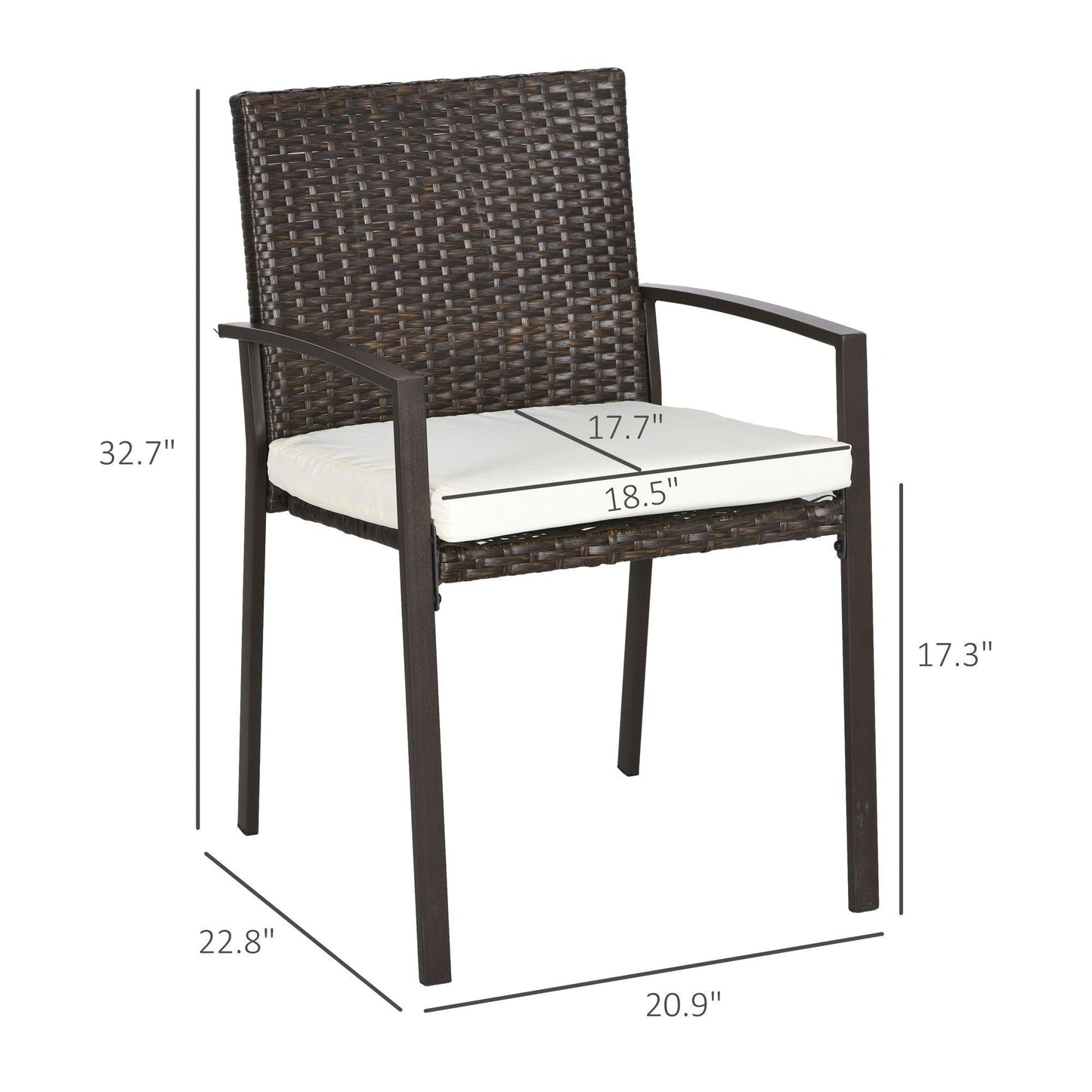 '-Outsunny PE Rattan Outdoor Dining Chair Set with Cushion, Patio Wicker Dining Chair with Backrest, Cream White - Outdoor Style Company