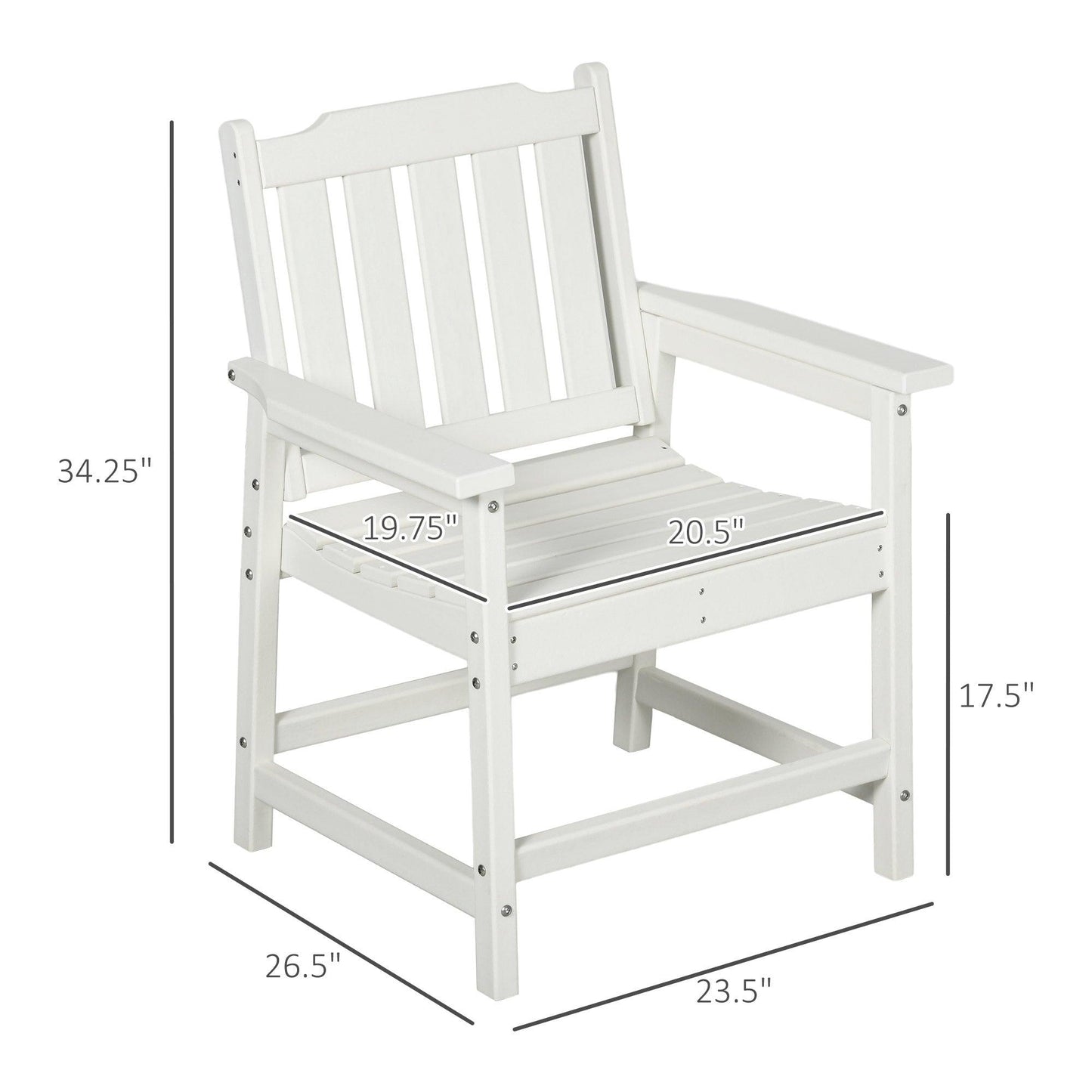 '-Outsunny Plastic Patio Chairs, Outdoor Dining Chair with Armrests and Slatted Back, Outdoor Armchair for Lawn, Garden, Poolside, Backyard, White - Outdoor Style Company