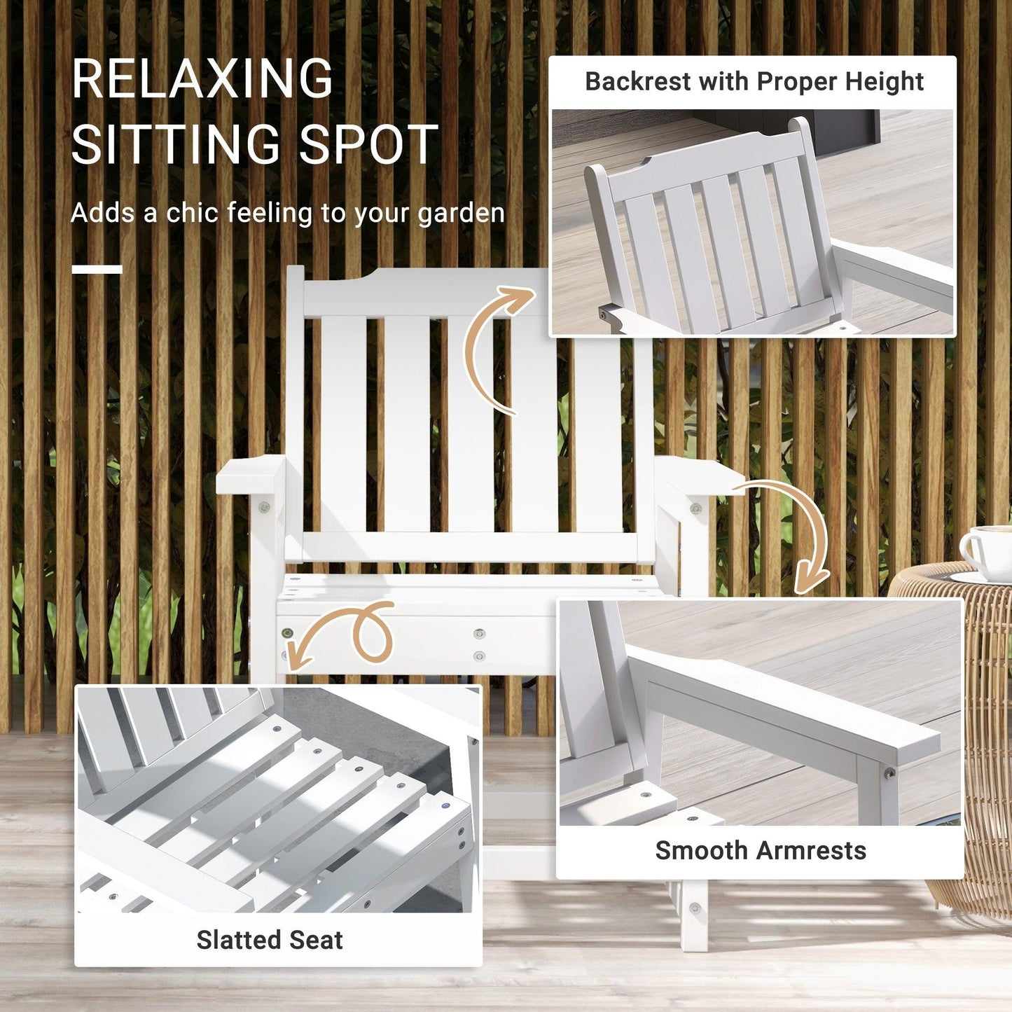 '-Outsunny Plastic Patio Chairs, Outdoor Dining Chair with Armrests and Slatted Back, Outdoor Armchair for Lawn, Garden, Poolside, Backyard, White - Outdoor Style Company