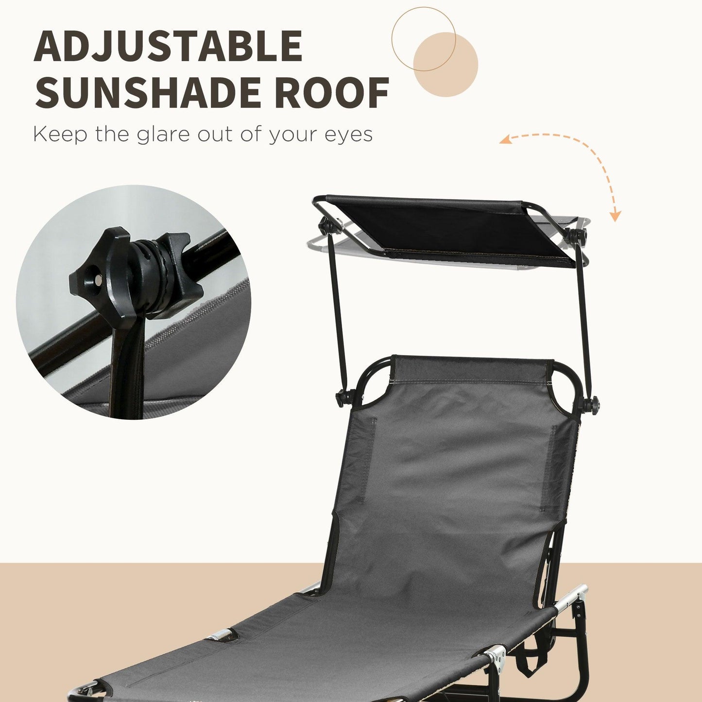 Reclining Lounge Chairs - Outsunny Pool Chaise Lounge Chairs Set of 2, Folding Lounge Chairs with Sunshade, Reclining Back, Steel Frame, Dark Gray - Outdoor Style Company