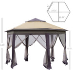 '-Outsunny Pop Up Gazebo Hexagonal Canopy with 6 Zippered Mesh Netting Event Tent with Strong Steel Frame for Patio Wedding Party 13.3' x 13.3' - Outdoor Style Company