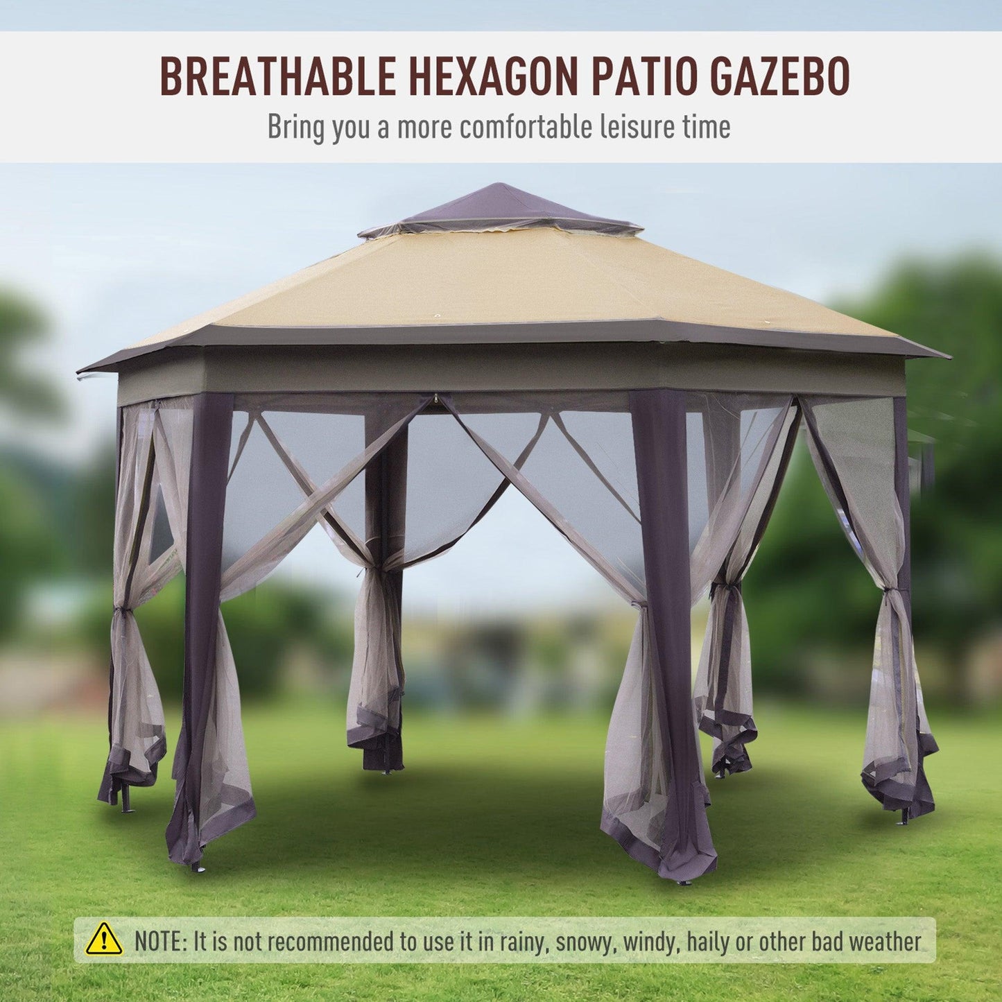 '-Outsunny Pop Up Gazebo Hexagonal Canopy with 6 Zippered Mesh Netting Event Tent with Strong Steel Frame for Patio Wedding Party 13.3' x 13.3' - Outdoor Style Company