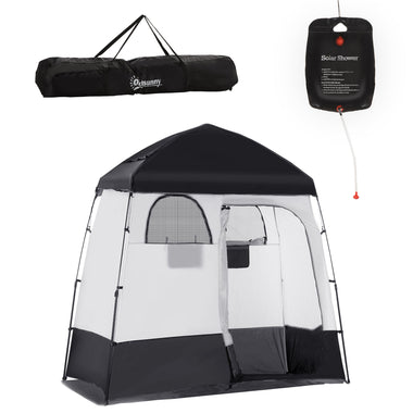 -Outsunny Pop Up Shower Tent w/ Two Rooms, Shower Bag, Floor and Carrying Bag, Portable Privacy Shelter, Instant Changing Room for 2 Person, Black - Outdoor Style Company