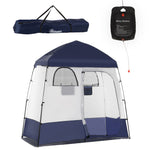 '-Outsunny Pop Up Shower Tent w/ Two Rooms, Shower Bag, Floor and Carrying Bag, Portable Privacy Shelter, Instant Changing Room for 2 Person, Blue - Outdoor Style Company