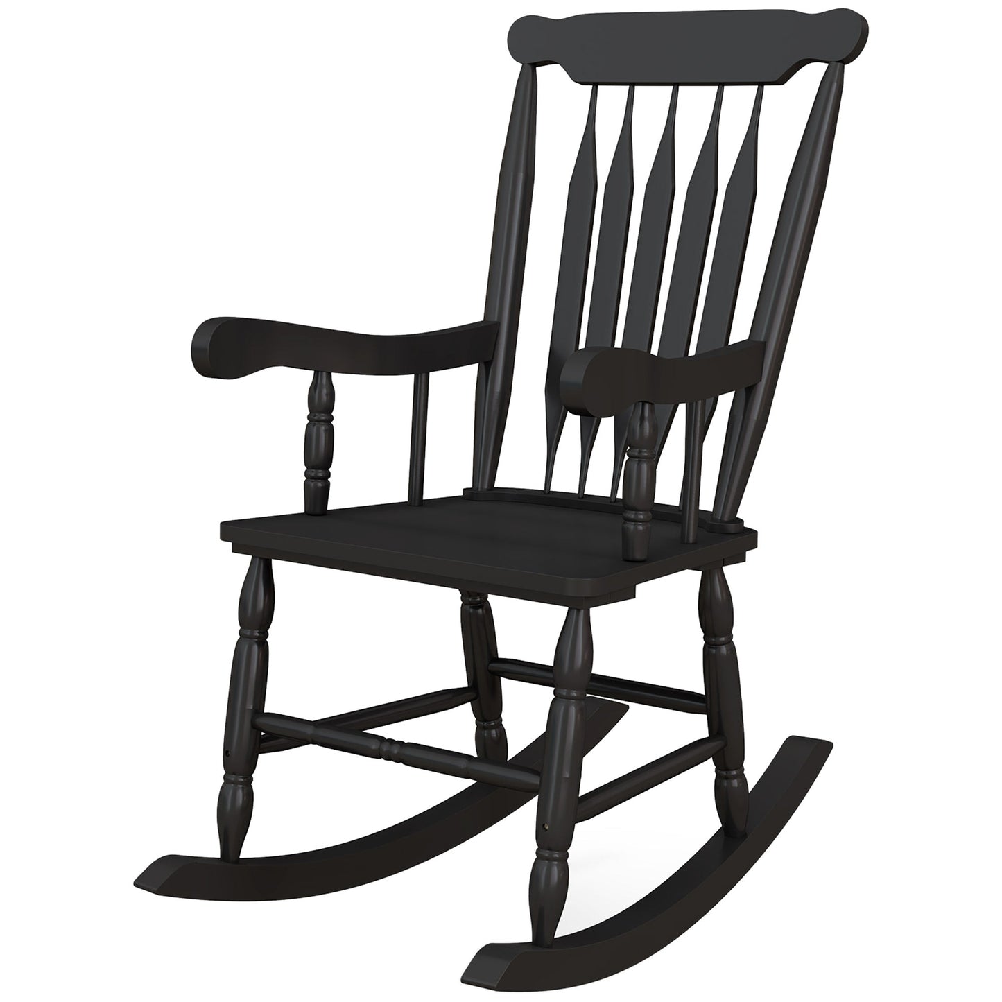 '-Outsunny Porch Rocker Chair, 350 lbs. Wooden Outdoor Rocking Chair with High Back for Garden, Patio, Balcony, Black - Outdoor Style Company