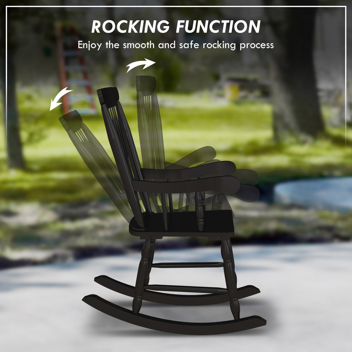 '-Outsunny Porch Rocker Chair, 350 lbs. Wooden Outdoor Rocking Chair with High Back for Garden, Patio, Balcony, Black - Outdoor Style Company