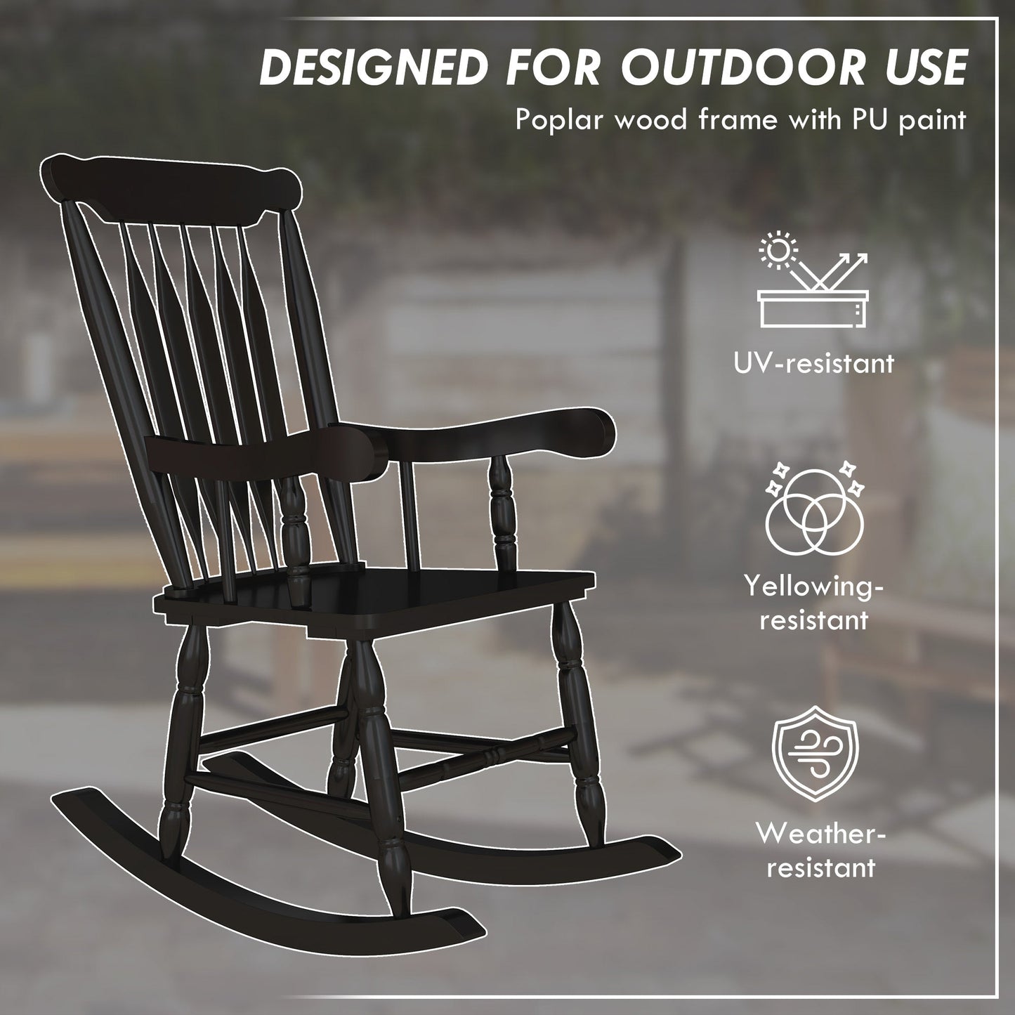 '-Outsunny Porch Rocker Chair, 350 lbs. Wooden Outdoor Rocking Chair with High Back for Garden, Patio, Balcony, Black - Outdoor Style Company