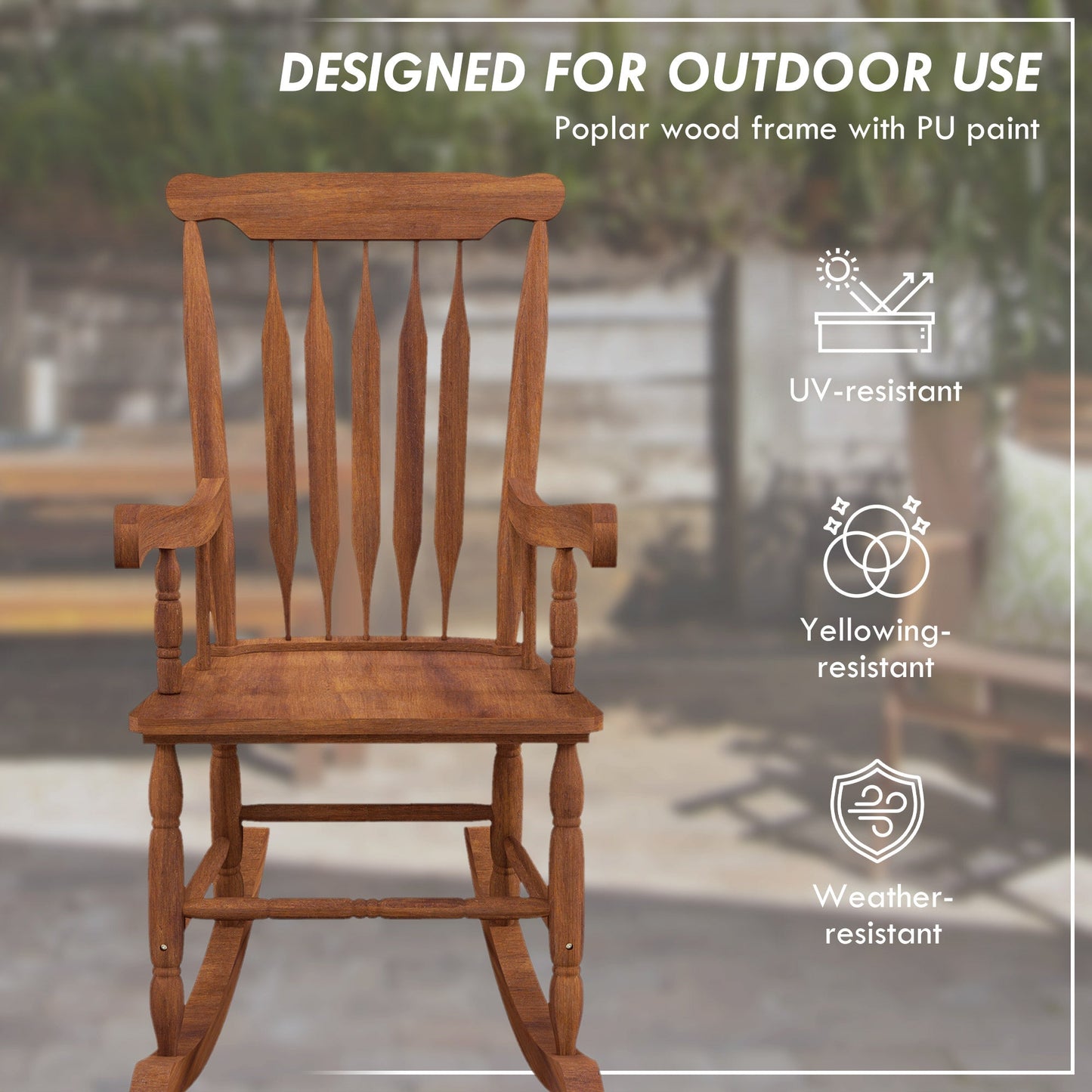 '-Outsunny Porch Rocker Chair, 350 lbs. Wooden Outdoor Rocking Chair with High Back for Garden, Patio, Balcony, Teak - Outdoor Style Company