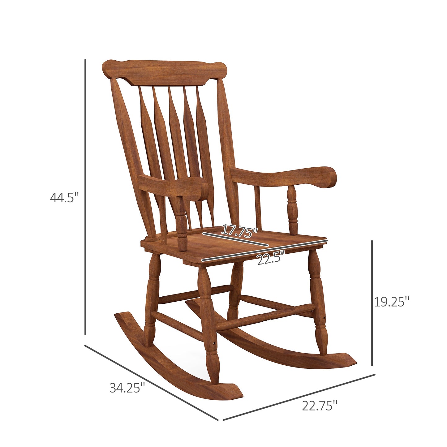 '-Outsunny Porch Rocker Chair, 350 lbs. Wooden Outdoor Rocking Chair with High Back for Garden, Patio, Balcony, Teak - Outdoor Style Company