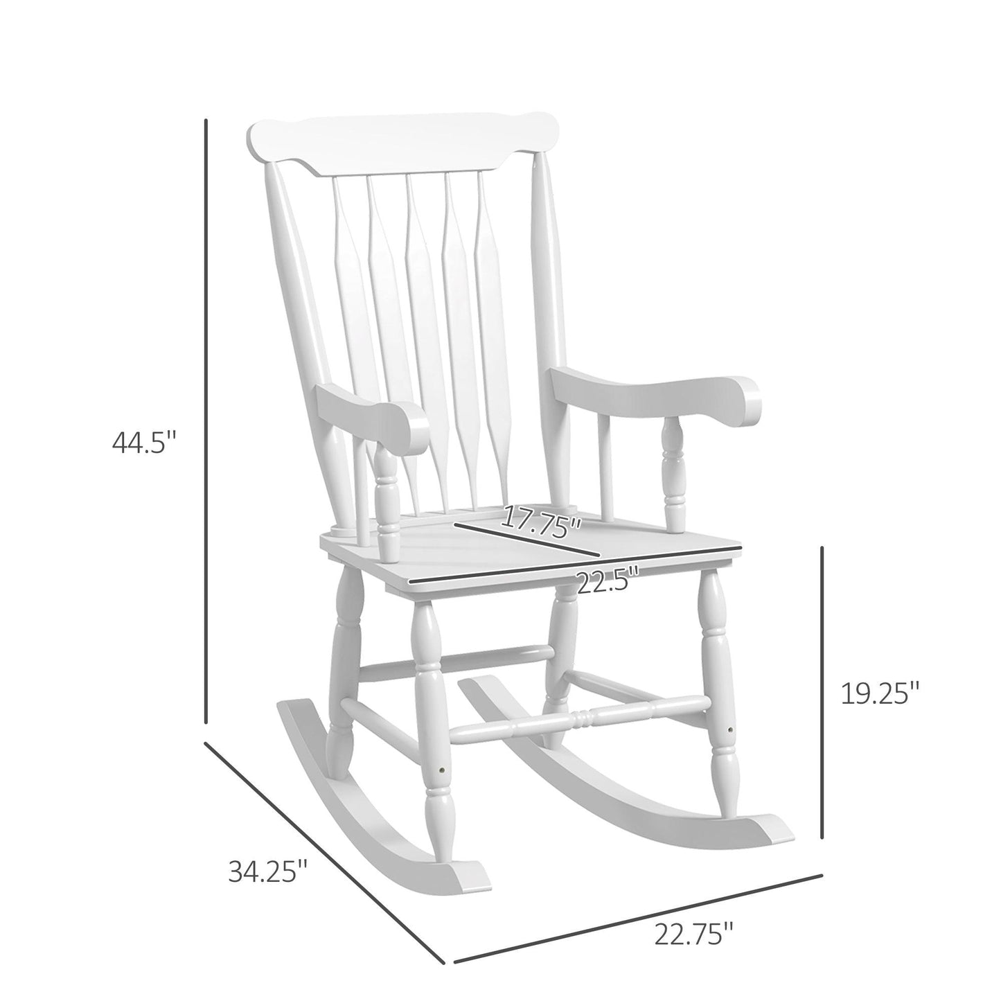 '-Outsunny Porch Rocker Chair, 350 lbs. Wooden Outdoor Rocking Chair with High Back for Garden, Patio, Balcony, White - Outdoor Style Company