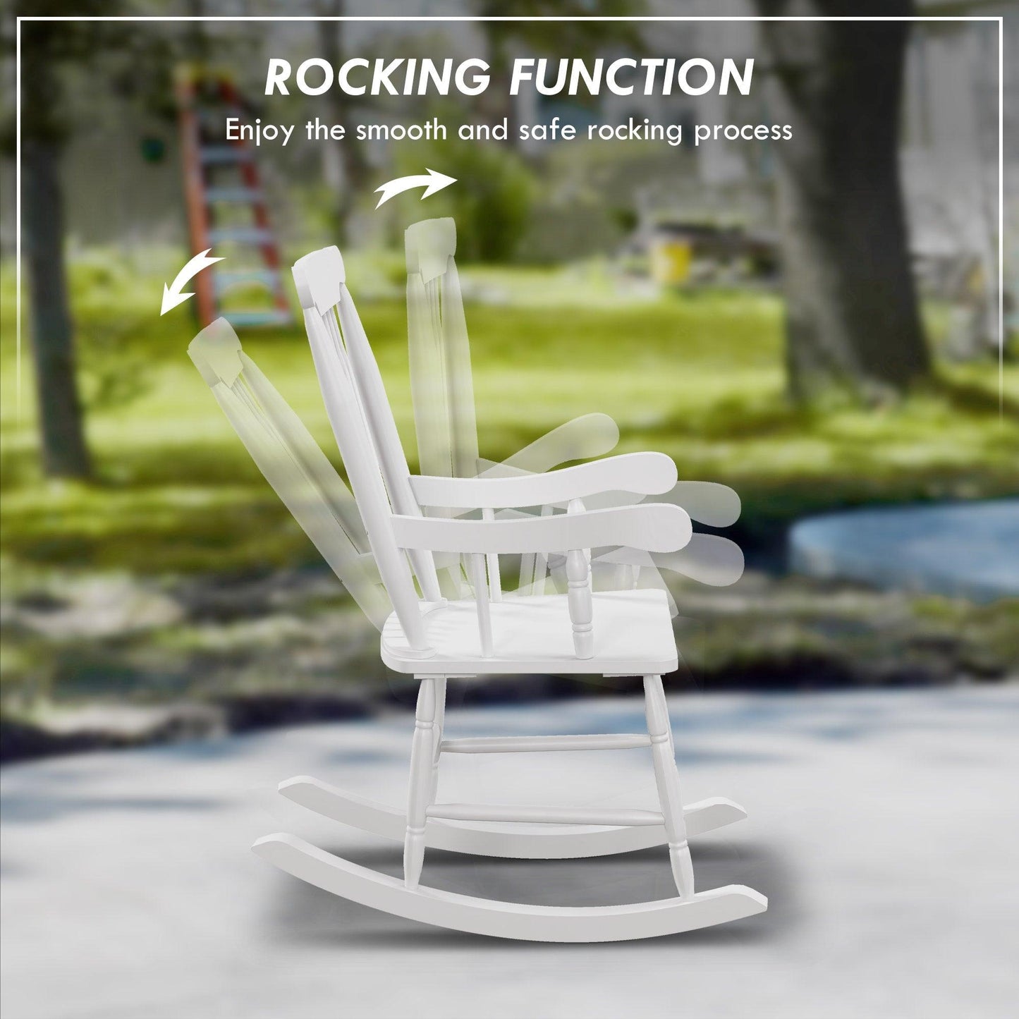 '-Outsunny Porch Rocker Chair, 350 lbs. Wooden Outdoor Rocking Chair with High Back for Garden, Patio, Balcony, White - Outdoor Style Company