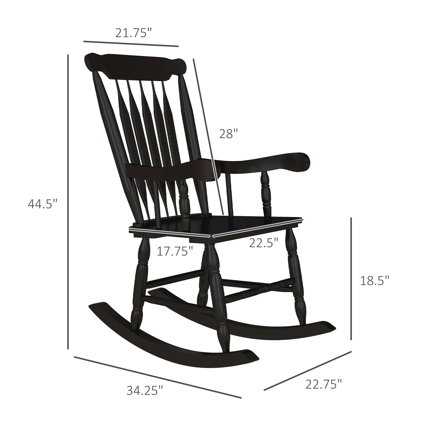 '-Outsunny Porch Rocker Chairs Set of 2, 350 lbs. Wooden Outdoor Rocking Chairs with High Back for Garden, Patio, Balcony, Black - Outdoor Style Company