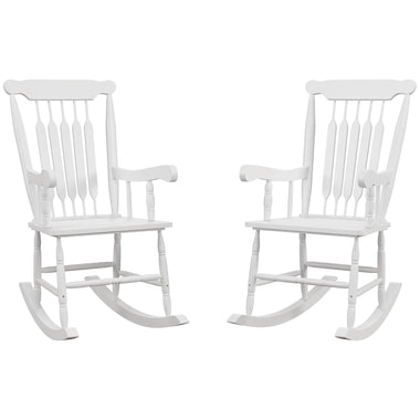 '-Outsunny Porch Rocker Chairs Set of 2, 350 lbs. Wooden Outdoor Rocking Chairs with High Back for Garden, Patio, Balcony, White - Outdoor Style Company