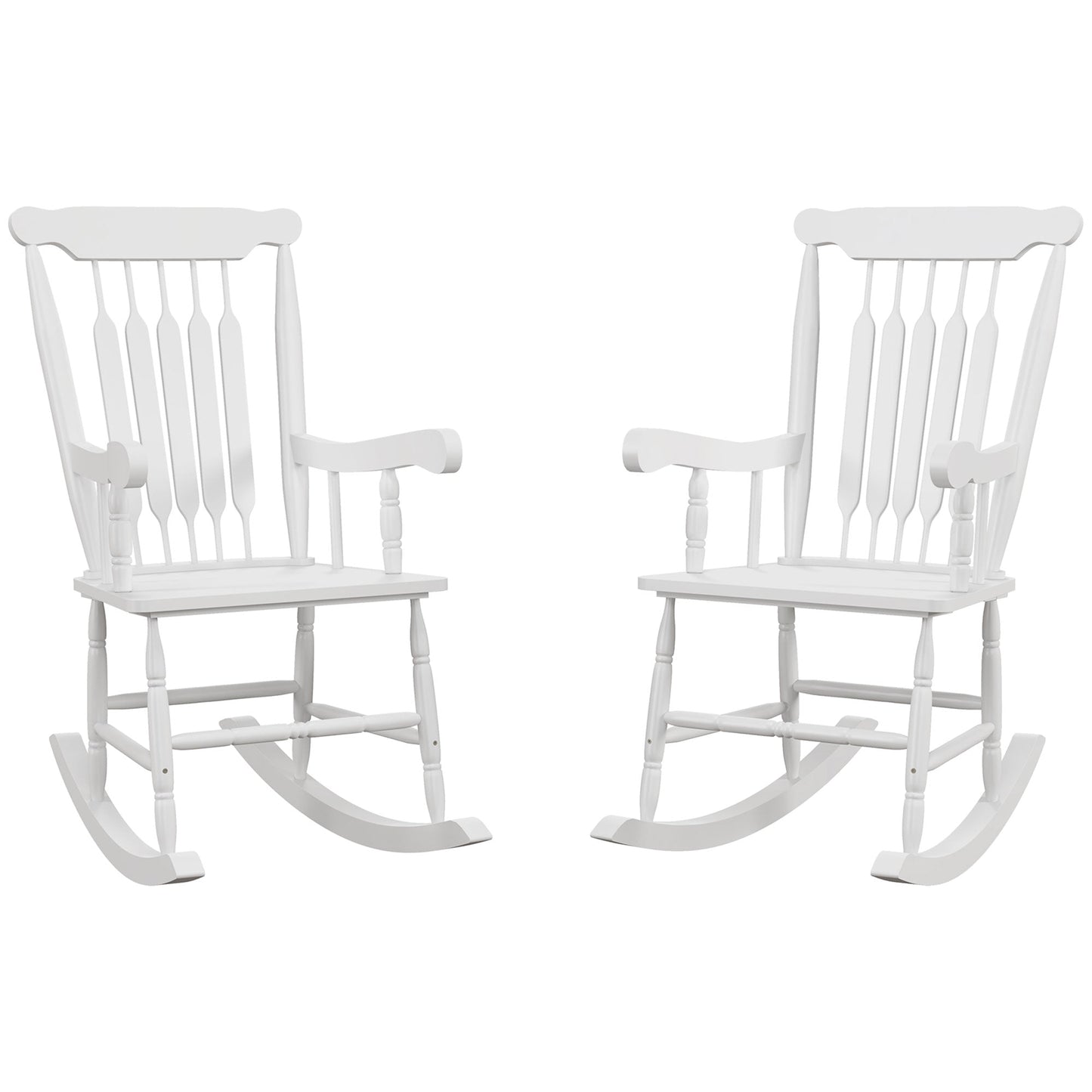 '-Outsunny Porch Rocker Chairs Set of 2, 350 lbs. Wooden Outdoor Rocking Chairs with High Back for Garden, Patio, Balcony, White - Outdoor Style Company