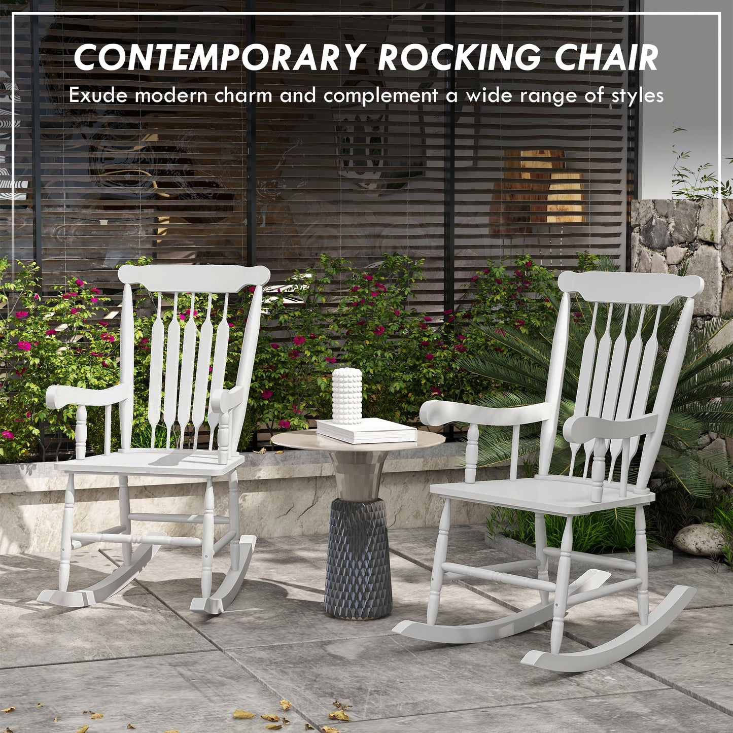 '-Outsunny Porch Rocker Chairs Set of 2, 350 lbs. Wooden Outdoor Rocking Chairs with High Back for Garden, Patio, Balcony, White - Outdoor Style Company