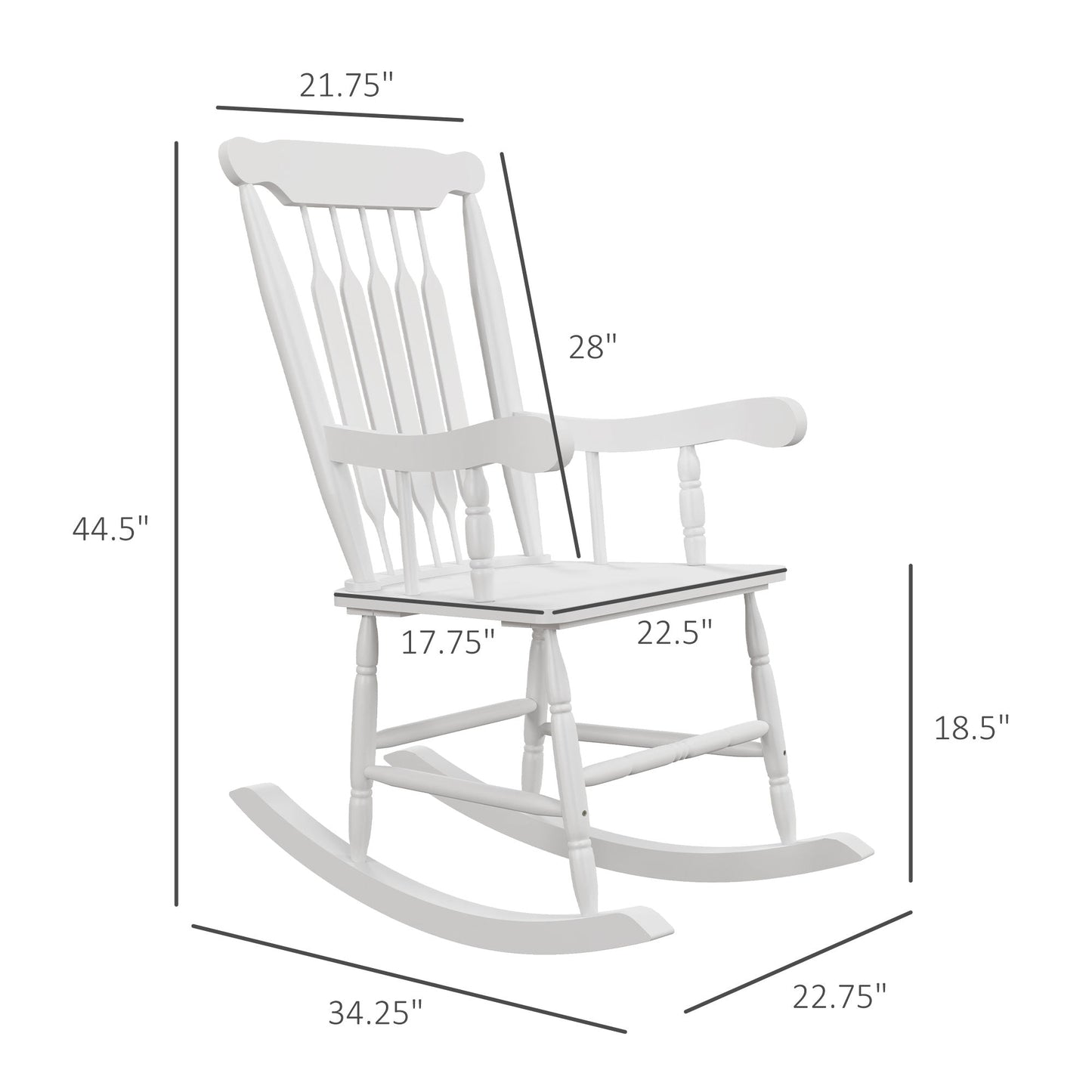 '-Outsunny Porch Rocker Chairs Set of 2, 350 lbs. Wooden Outdoor Rocking Chairs with High Back for Garden, Patio, Balcony, White - Outdoor Style Company