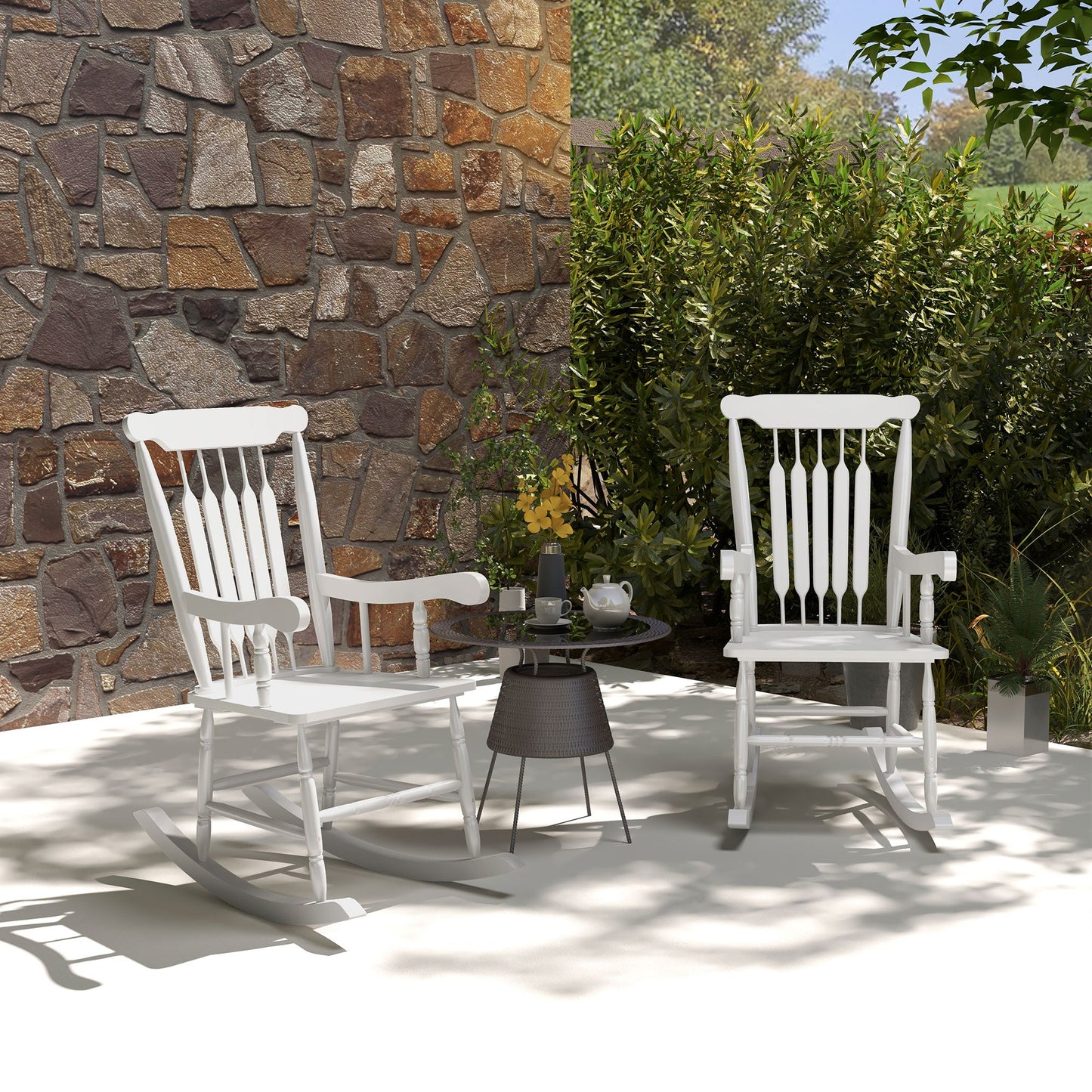 '-Outsunny Porch Rocker Chairs Set of 2, 350 lbs. Wooden Outdoor Rocking Chairs with High Back for Garden, Patio, Balcony, White - Outdoor Style Company