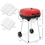 -Outsunny Portable BBQ Grill Charcoal Grill with Wheels Bottom Shelf and Adjustable Vents for Picnic, Camping, Backyard, Red - Outdoor Style Company