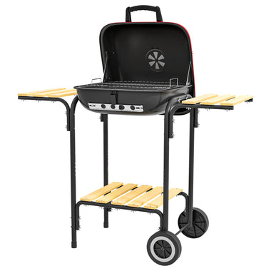 -Outsunny Portable BBQ Grill Charcoal Grill with Wheels Shelves Adjustable Vents for Picnic Camping Backyard Red - Outdoor Style Company