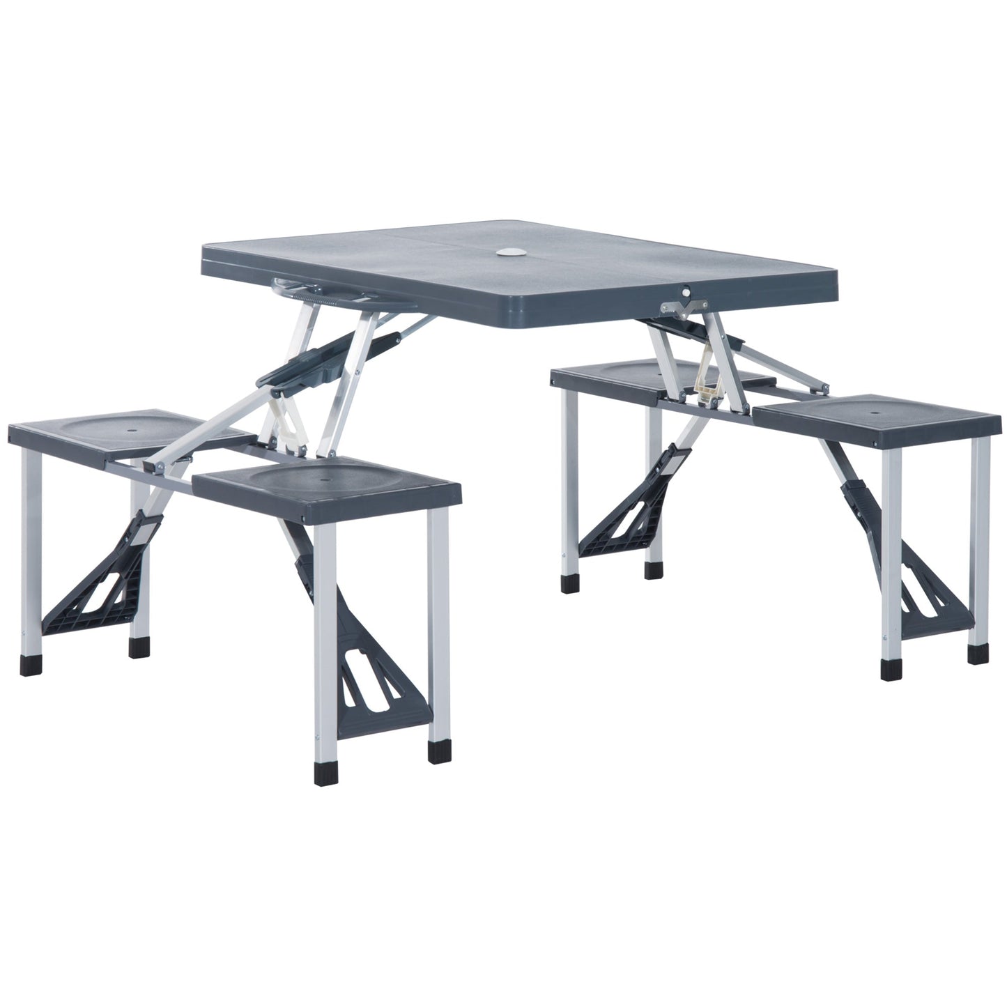 '-Outsunny Portable Camping Table with 4 seat Foldable Camping Picnic Table Set with Umbrella Hole, 4-Seats Aluminum Fold Up Travel Picnic Table, Gray - Outdoor Style Company