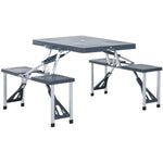 '-Outsunny Portable Camping Table with 4 seat Foldable Camping Picnic Table Set with Umbrella Hole, 4-Seats Aluminum Fold Up Travel Picnic Table, Gray - Outdoor Style Company