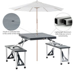 '-Outsunny Portable Camping Table with 4 seat Foldable Camping Picnic Table Set with Umbrella Hole, 4-Seats Aluminum Fold Up Travel Picnic Table, Gray - Outdoor Style Company