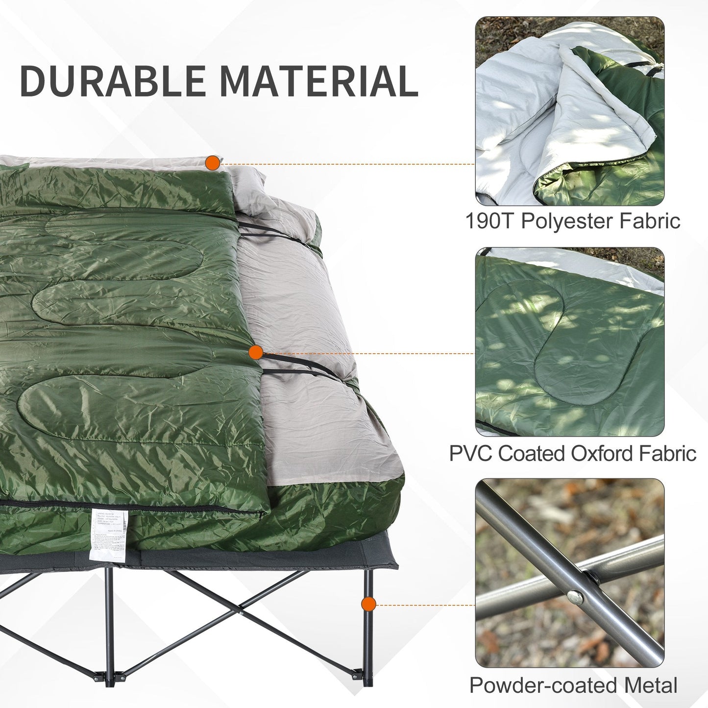 '-Outsunny Portable Cot Bed Compact Collapsible Camping Bed with Sleeping Bag Inflatable Air Mattress Pillows for 2 Person Fishing & Hiking - Outdoor Style Company