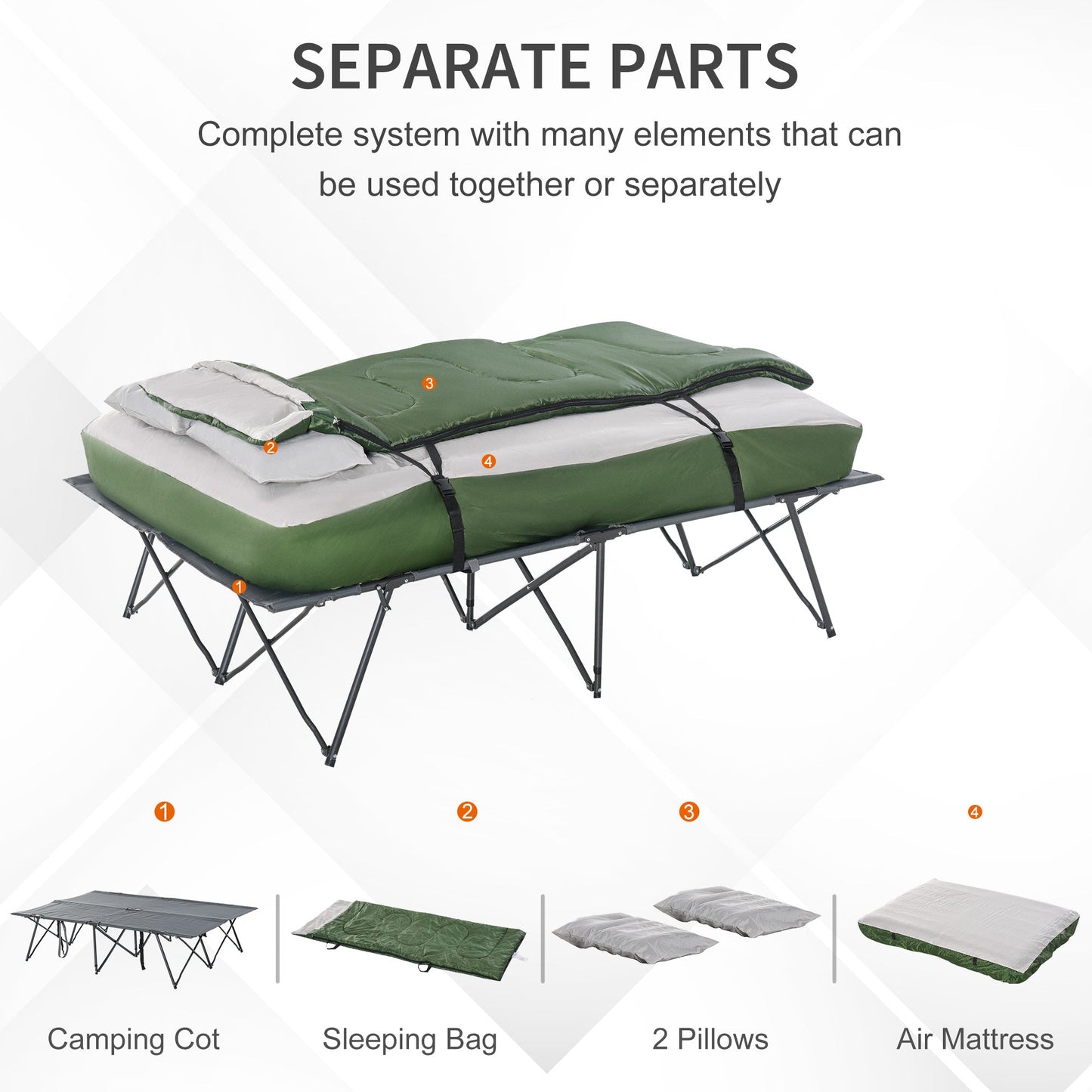 '-Outsunny Portable Cot Bed Compact Collapsible Camping Bed with Sleeping Bag Inflatable Air Mattress Pillows for 2 Person Fishing & Hiking - Outdoor Style Company