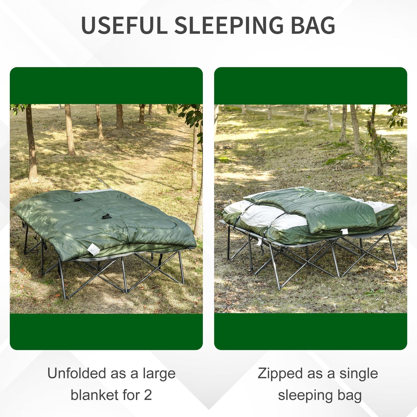 '-Outsunny Portable Cot Bed Compact Collapsible Camping Bed with Sleeping Bag Inflatable Air Mattress Pillows for 2 Person Fishing & Hiking - Outdoor Style Company