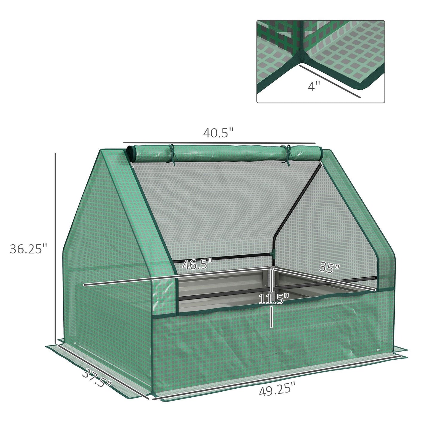 '-Outsunny Raised Garden Bed, Outdoor Metal Planter Box with Small Greenhouse, Outdoor Planter Box with Cover, Green and Silver - Outdoor Style Company