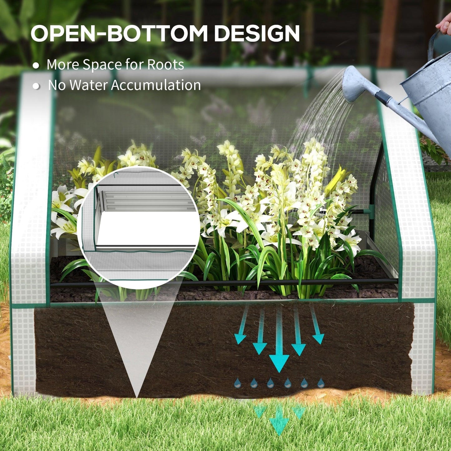 '-Outsunny Raised Garden Bed, Outdoor Metal Planter Box with Small Greenhouse, Outdoor Planter Box with Cover, White Cover and Brown Planter - Outdoor Style Company