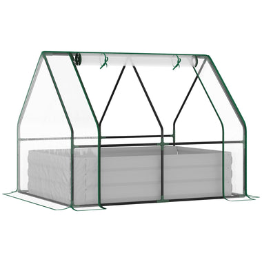 '-Outsunny Raised Garden Bed with Greenhouse, Steel Outdoor Planter Box with Plastic Cover, Roll Up Window, Dual Use for Flowers, Vegetables, Clear - Outdoor Style Company