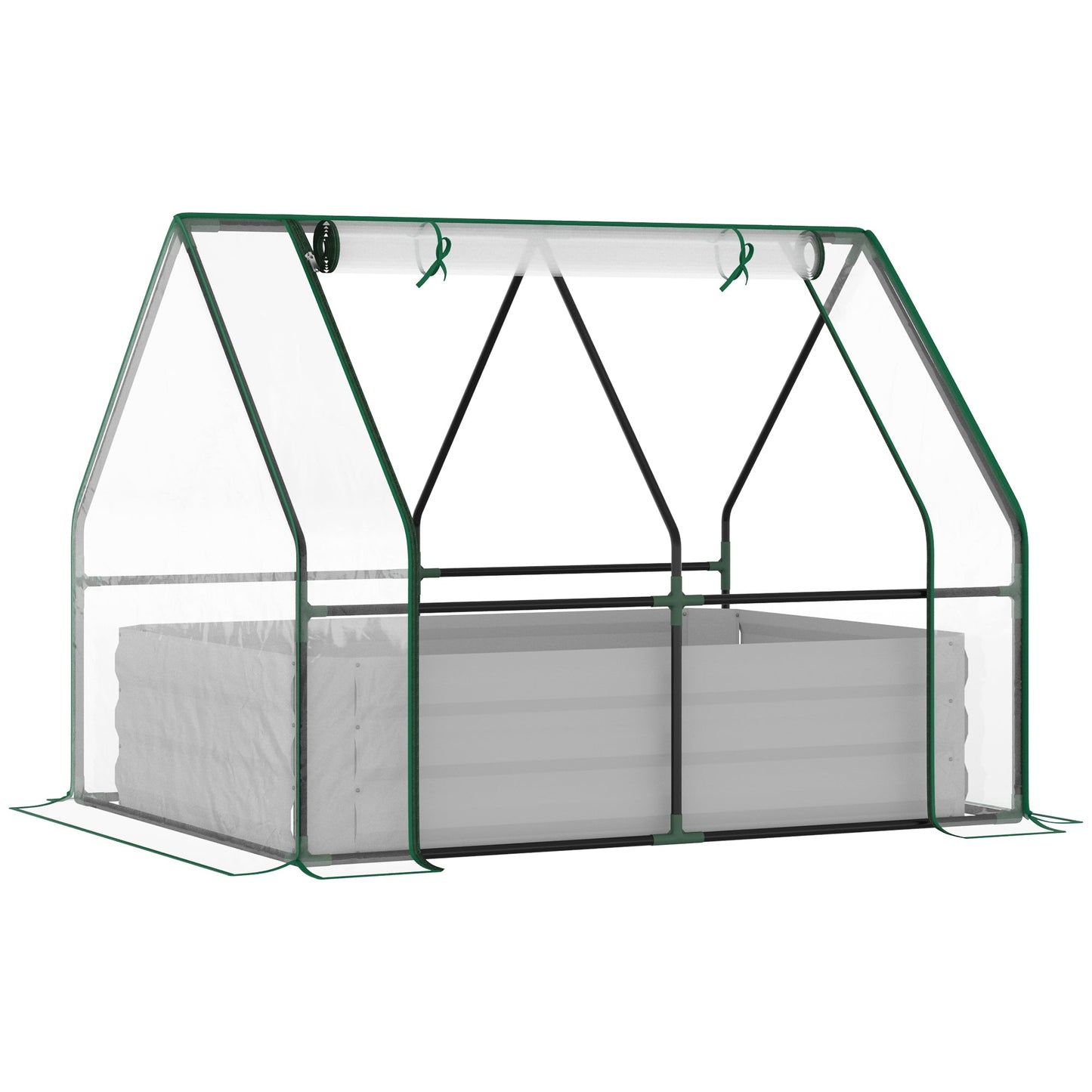 -Outsunny Raised Garden Bed with Greenhouse, Steel Outdoor Planter Box with Plastic Cover, Roll Up Window, Dual Use for Flowers, Vegetables, Clear - Outdoor Style Company