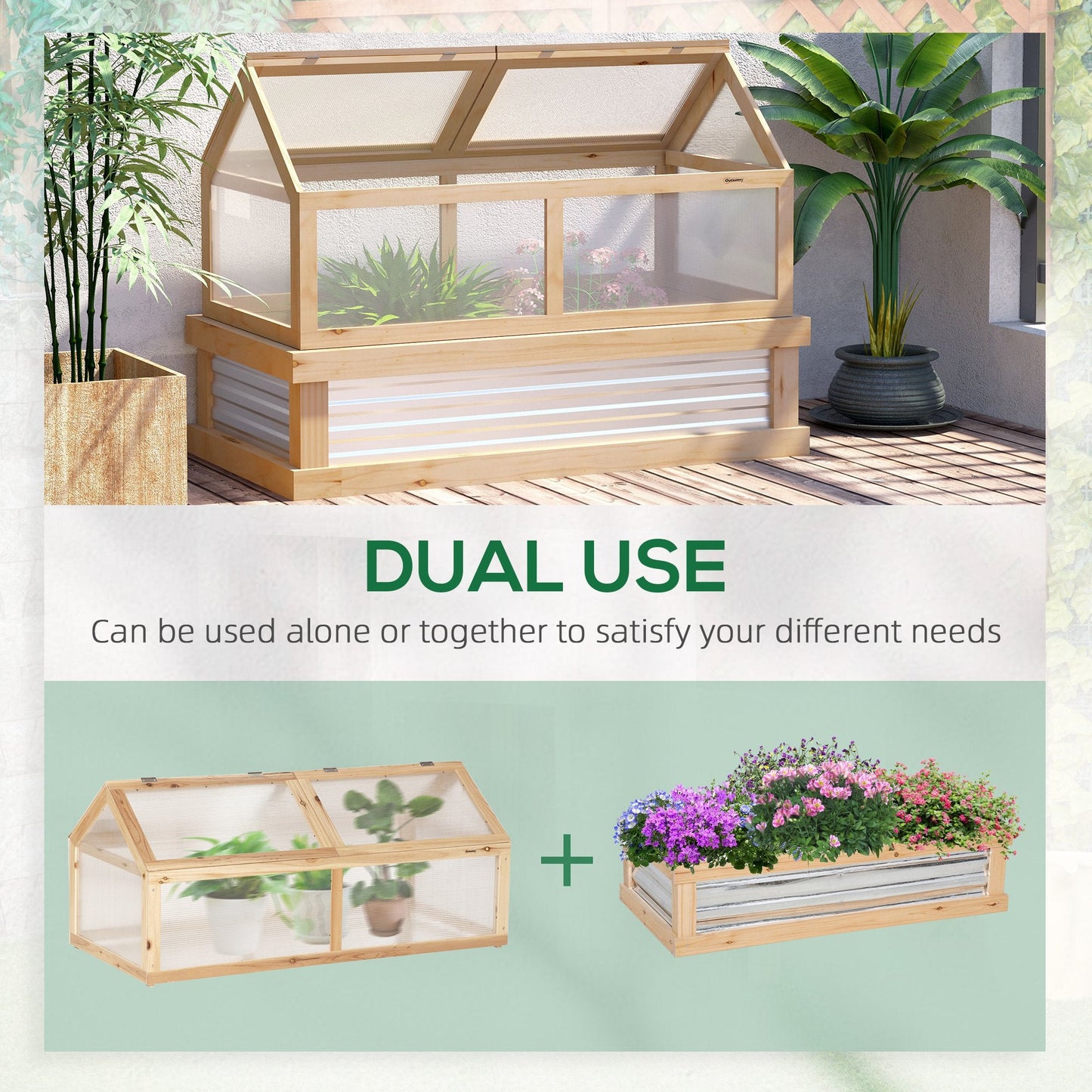 '-Outsunny Raised Garden Bed with Greenhouse Top, Garden Wooden Cold Frame Greenhouse Flower Planter Protection, 48"x24"x32.25", Natural - Outdoor Style Company