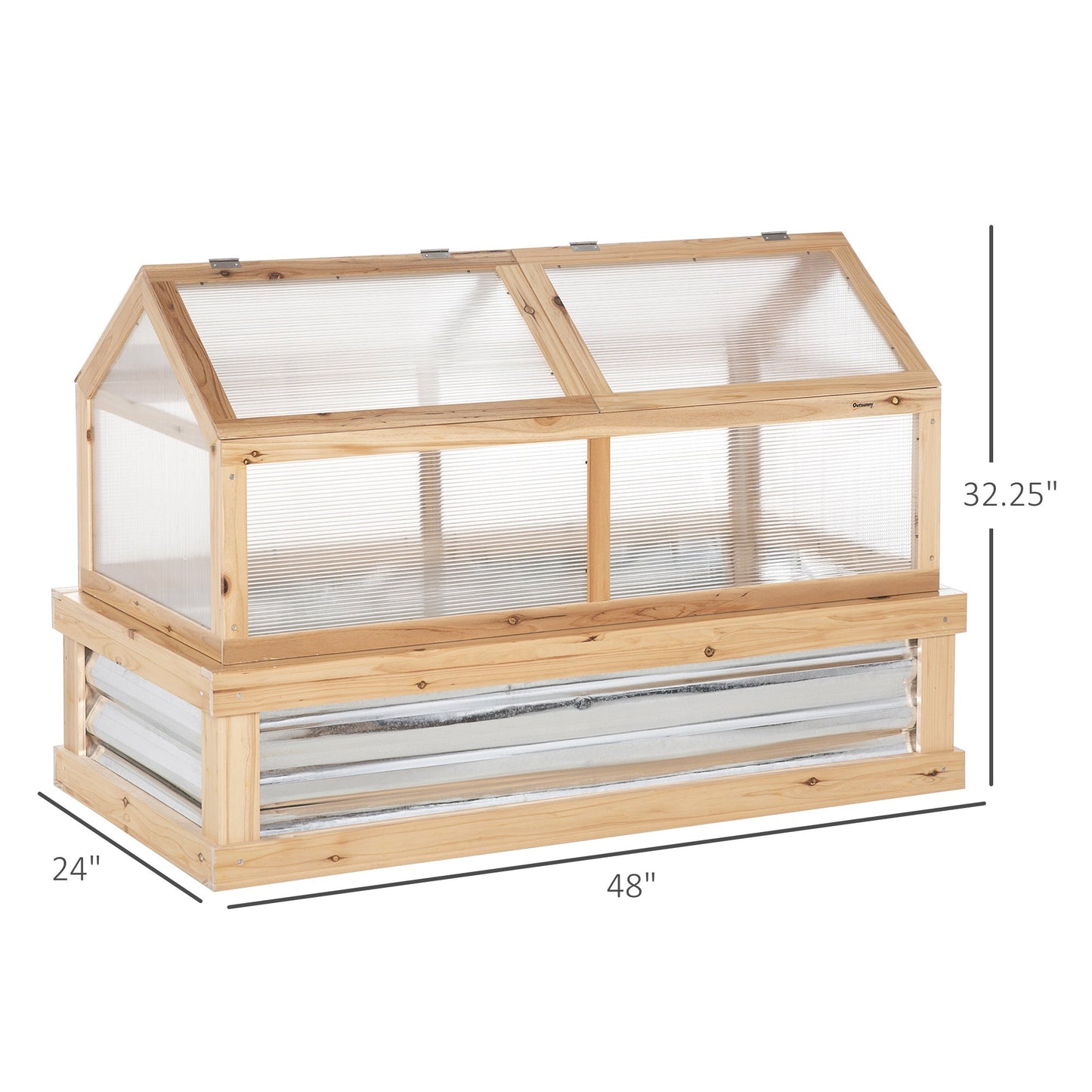 '-Outsunny Raised Garden Bed with Greenhouse Top, Garden Wooden Cold Frame Greenhouse Flower Planter Protection, 48"x24"x32.25", Natural - Outdoor Style Company