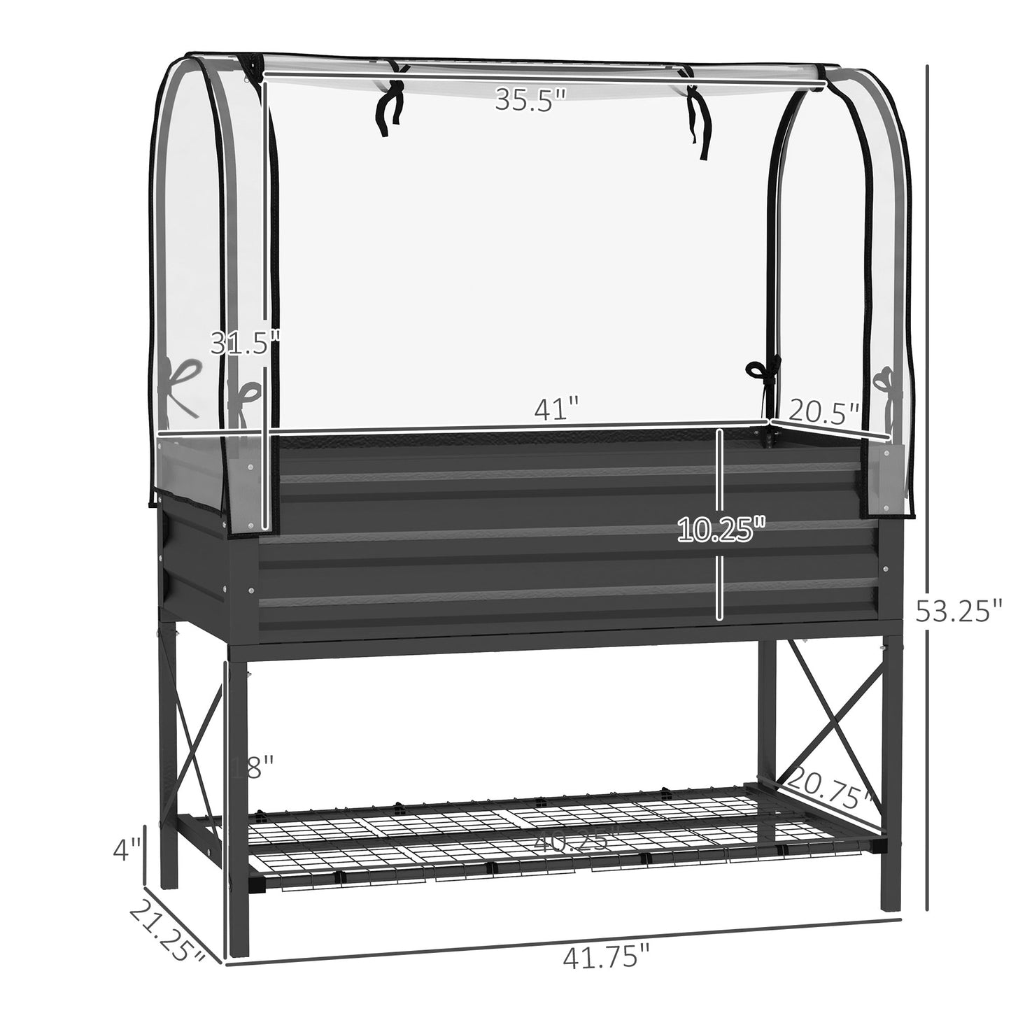 '-Outsunny Raised Garden Bed with Leg and Cover, Metal Elevated Planter Box with Bottom Shelf and Liner for Vegetables, Black - Outdoor Style Company