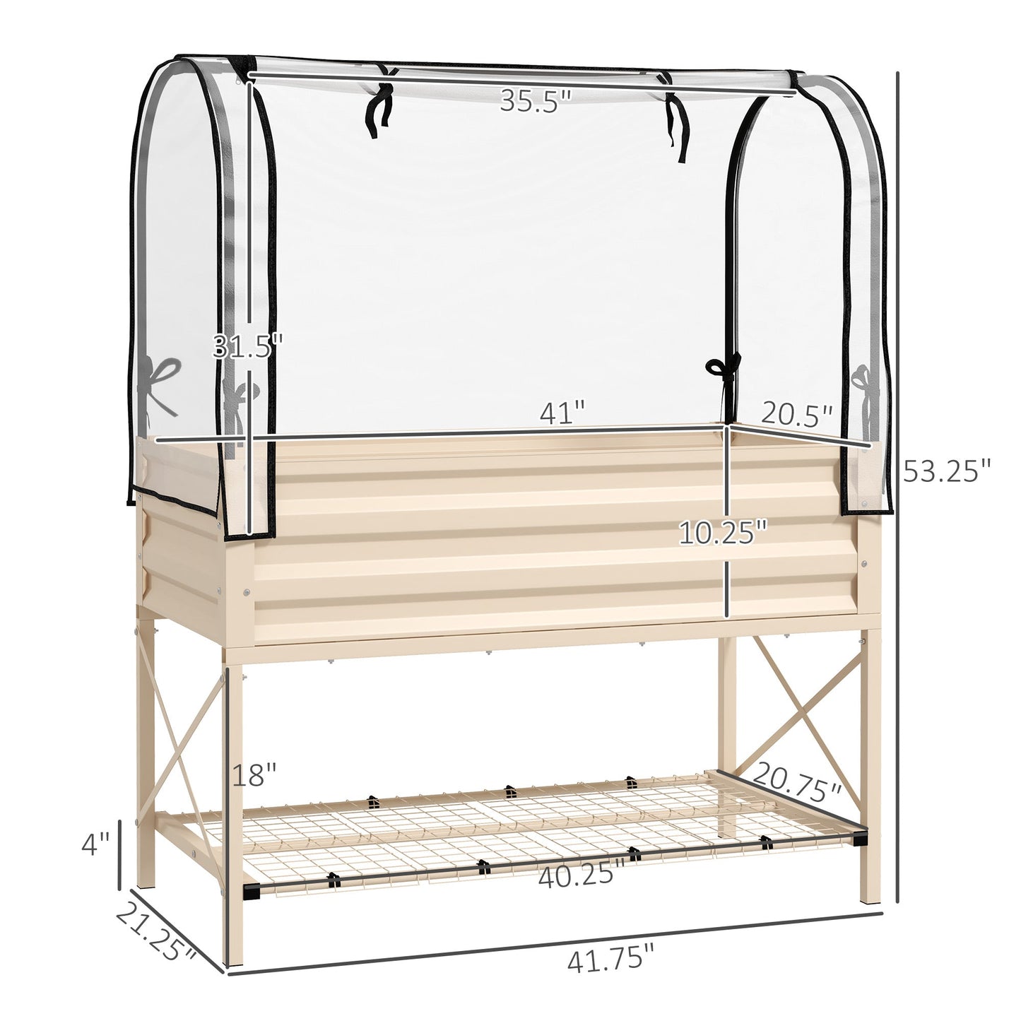 '-Outsunny Raised Garden Bed with Leg and Cover, Metal Elevated Planter Box with Bottom Shelf and Liner for Vegetables, Cream - Outdoor Style Company