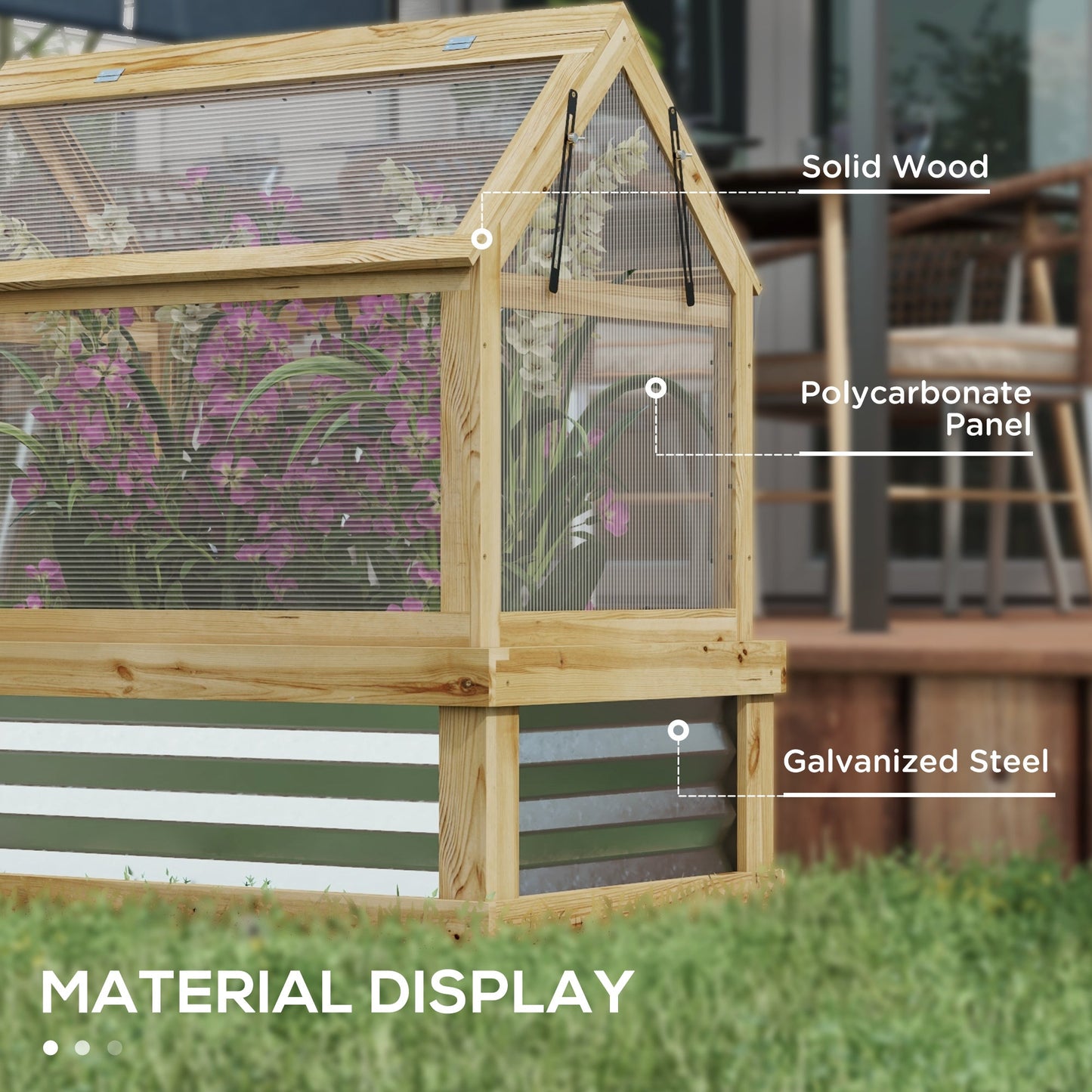 '-Outsunny Raised Garden Flower Bed Kit with Greenhouse, Wooden Cold Frame Planter, 35.5" x 22.5" x 38.25", Natural - Outdoor Style Company