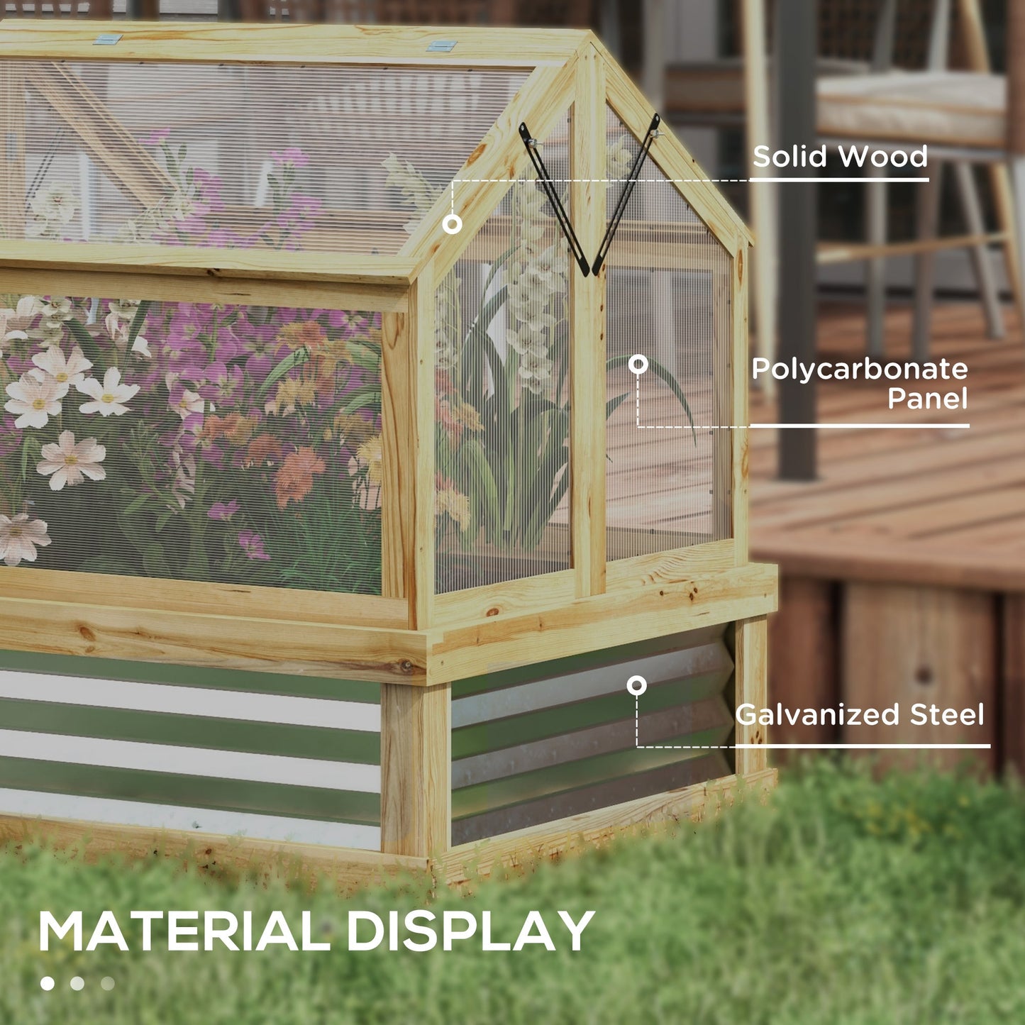 '-Outsunny Raised Garden Flower Bed Kit with Greenhouse, Wooden Cold Frame Planter, 35.5" x 31.5" x 36", Natural - Outdoor Style Company