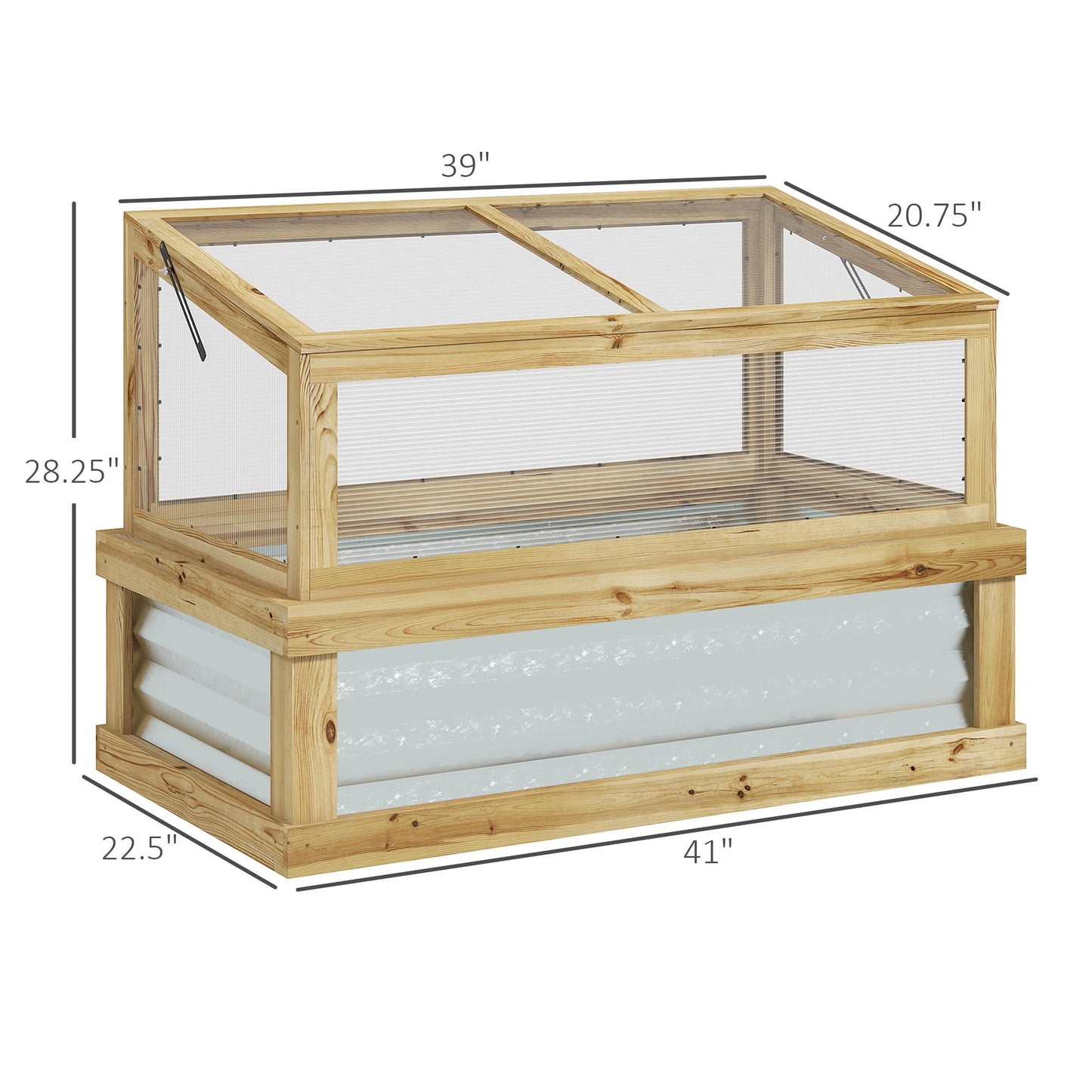 '-Outsunny Raised Garden Flower Bed Kit with Lean-to Greenhouse, Wooden Cold Frame Planter, Raised Flower Planter Shelf, 41" x 22.5" x 28.25", Natural - Outdoor Style Company