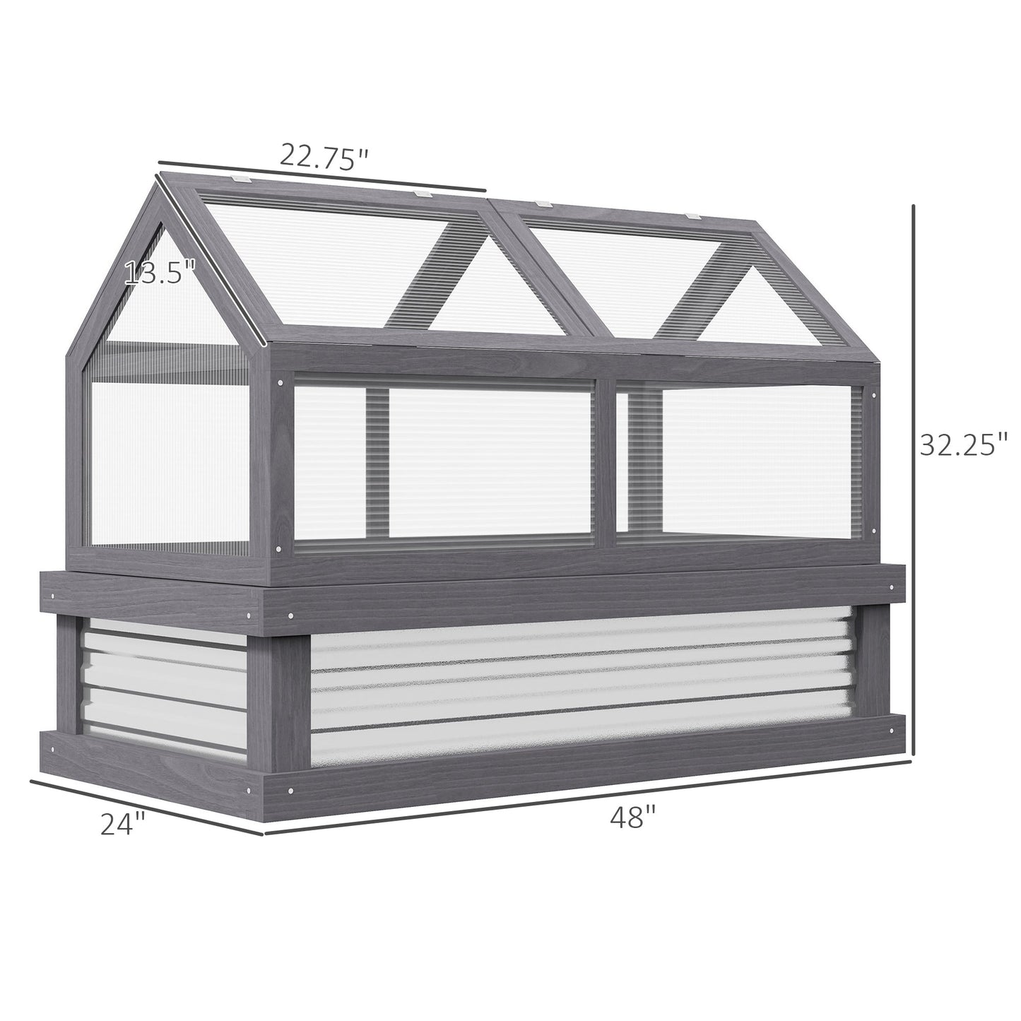 '-Outsunny Raised Planter Boxes with Polycarbonate Greenhouse, Wooden Cold Frame Greenhouse, Raised Garden Bed, Gray - Outdoor Style Company