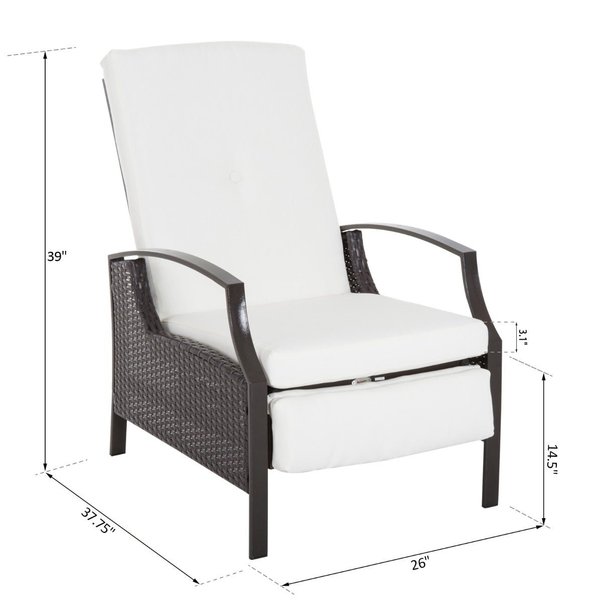 '-Outsunny Rattan Adjustable Recliner Chair with Hand-Woven All-Weather Wicker for Patio, Outdoor, Garden, Poolside, White - Outdoor Style Company