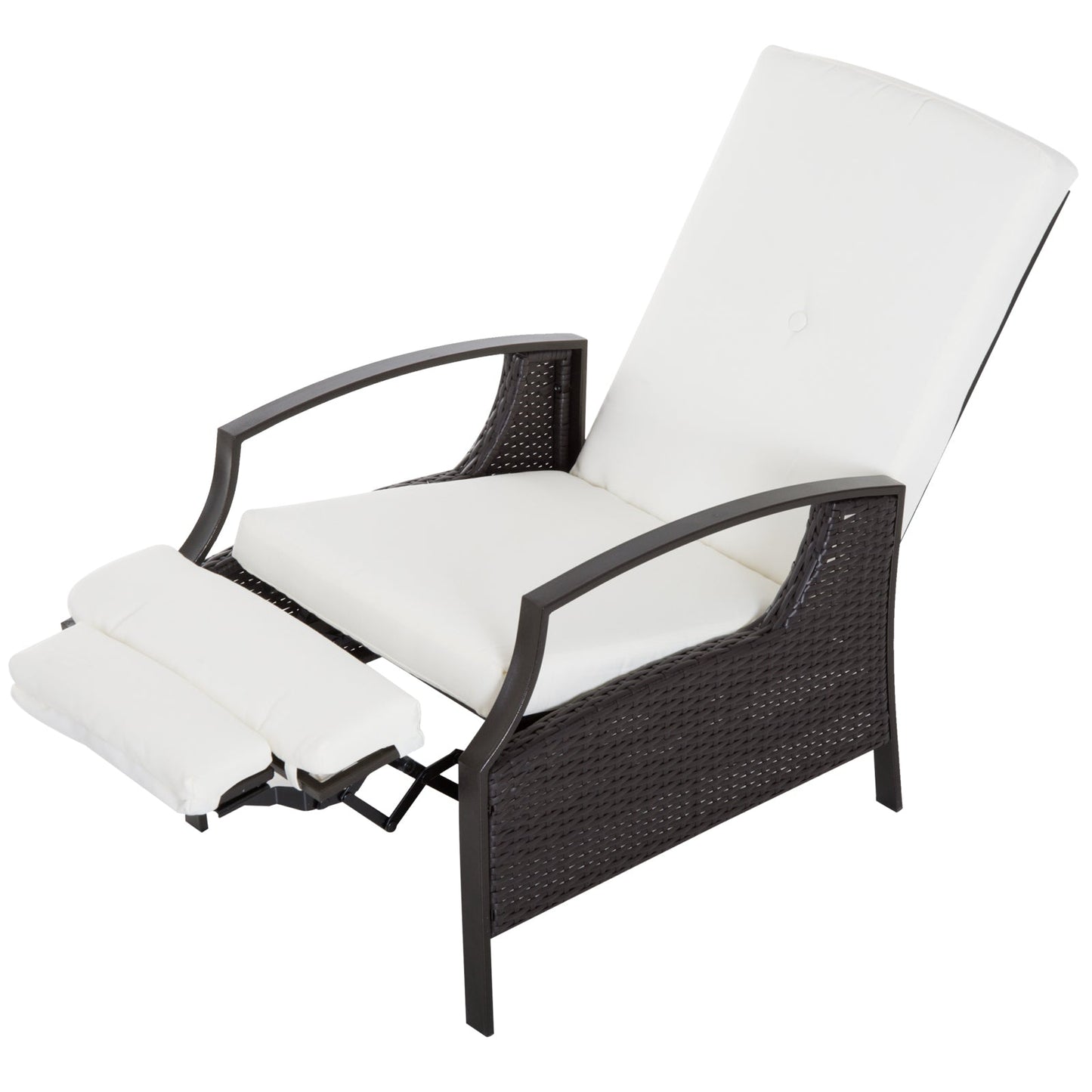 '-Outsunny Rattan Adjustable Recliner Chair with Hand-Woven All-Weather Wicker for Patio, Outdoor, Garden, Poolside, White - Outdoor Style Company