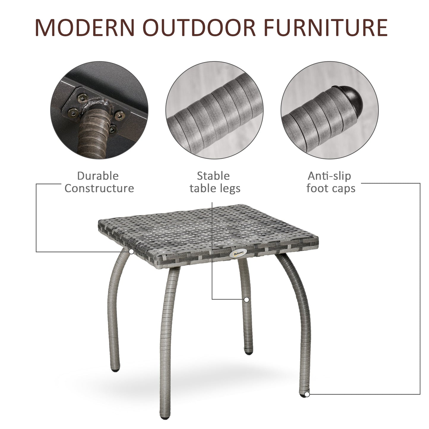 '-Outsunny Rattan Wicker Side Table, End Table with All-Weather Material for Outdoor, Garden, Balcony, or Backyard, Gray - Outdoor Style Company