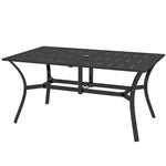 '-Outsunny Rectangular Patio Table with Umbrella Hole, Steel Rectangle Outdoor Dining Table for 6 People for Garden, Black - Outdoor Style Company