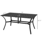 '-Outsunny Rectangular Patio Table with Umbrella Hole, Steel Rectangle Outdoor Dining Table for 6 People for Garden, Black - Outdoor Style Company