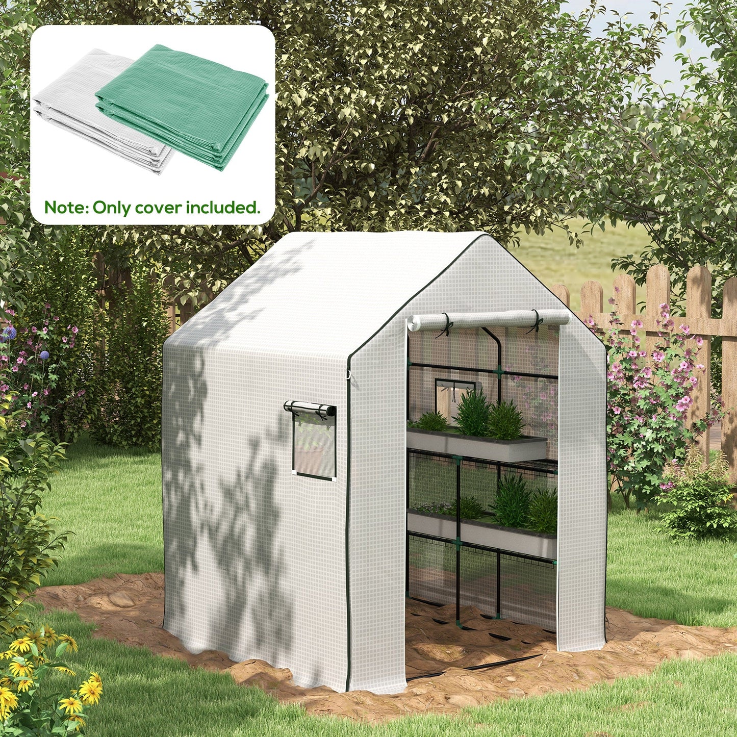 '-Outsunny Set of 2 Greenhouse Replacement Cover, Walk-in PE Hot House Cover with Roll-up Door and Windows, 55" x 56.25" x 74.75" - Outdoor Style Company